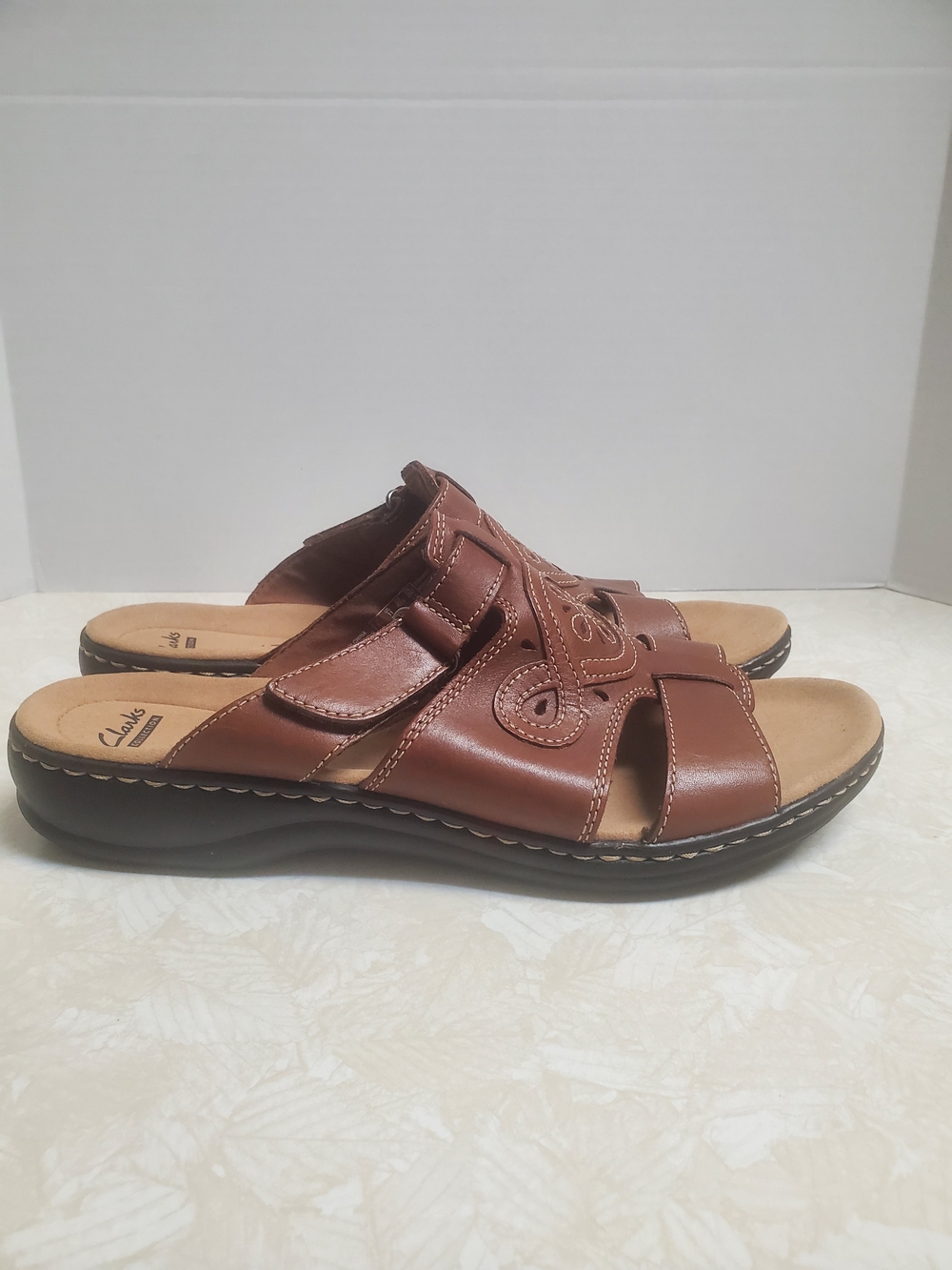 Women's Chestnut Brown Leather Slide Sandals